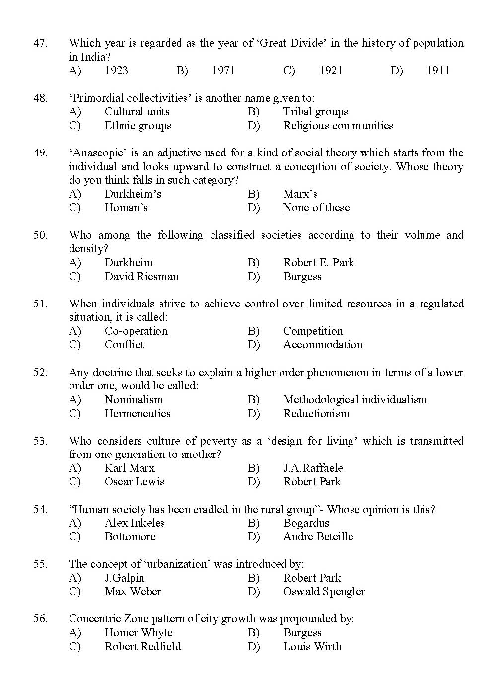 Kerala SET Sociology Exam 2012 Question Code 12930 6