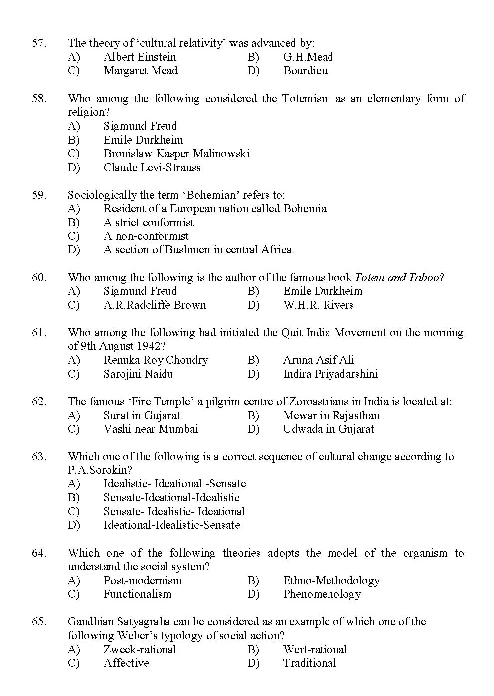 Kerala SET Sociology Exam 2012 Question Code 12930 7