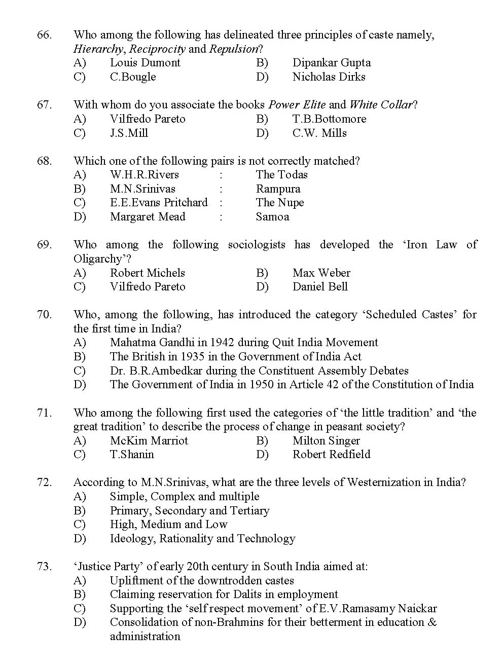 Kerala SET Sociology Exam 2012 Question Code 12930 8