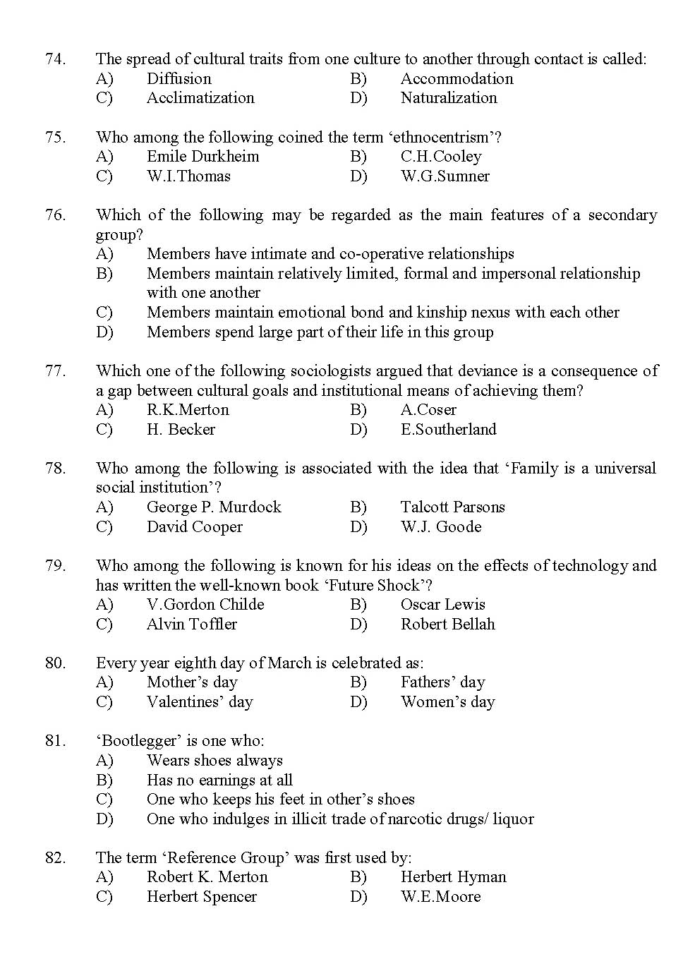 Kerala SET Sociology Exam 2012 Question Code 12930 9