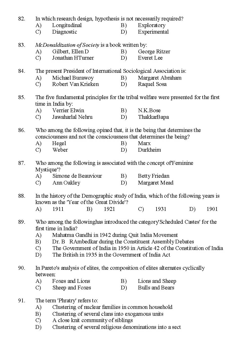 Kerala SET Sociology Exam 2014 Question Code 14230 11