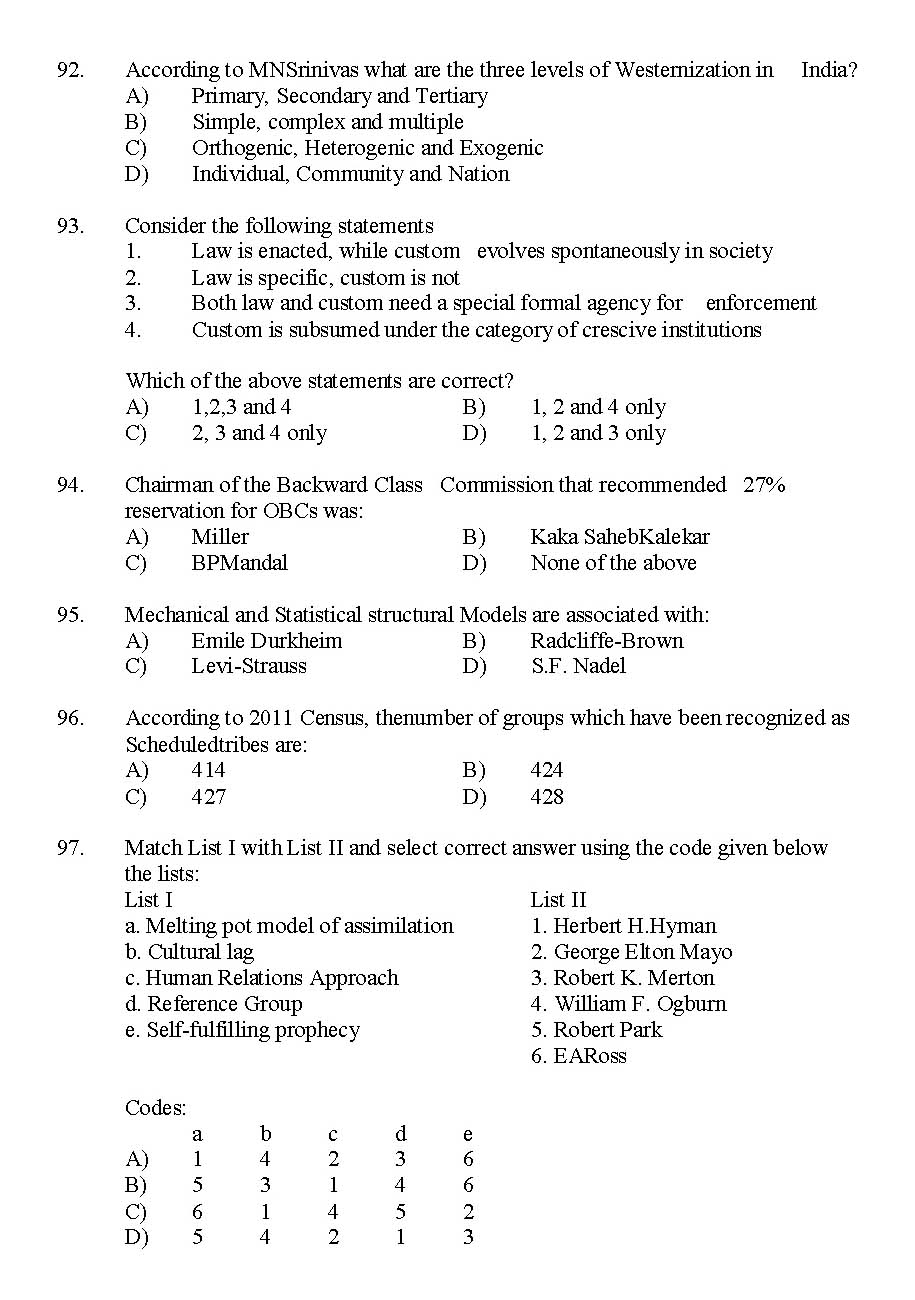 Kerala SET Sociology Exam 2014 Question Code 14230 12