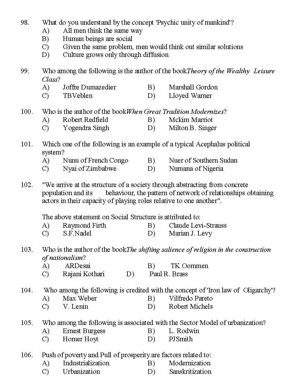 Kerala SET Sociology Exam 2014 Question Code 14230 13