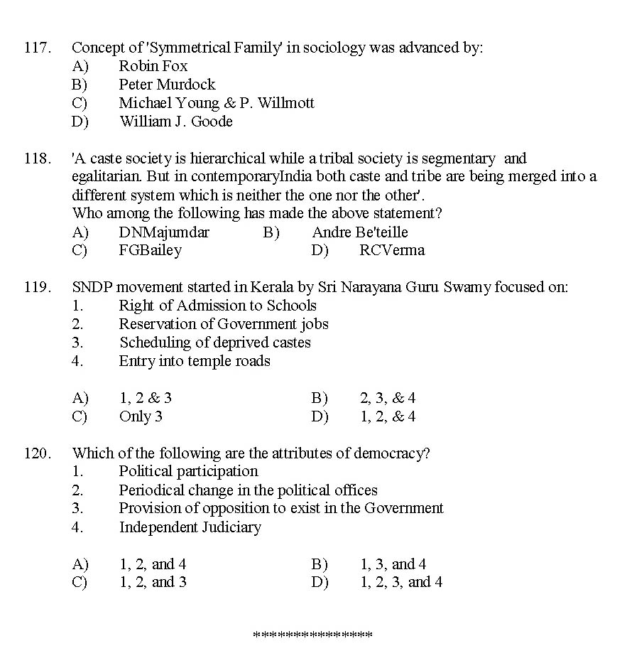 Kerala SET Sociology Exam 2014 Question Code 14230 15