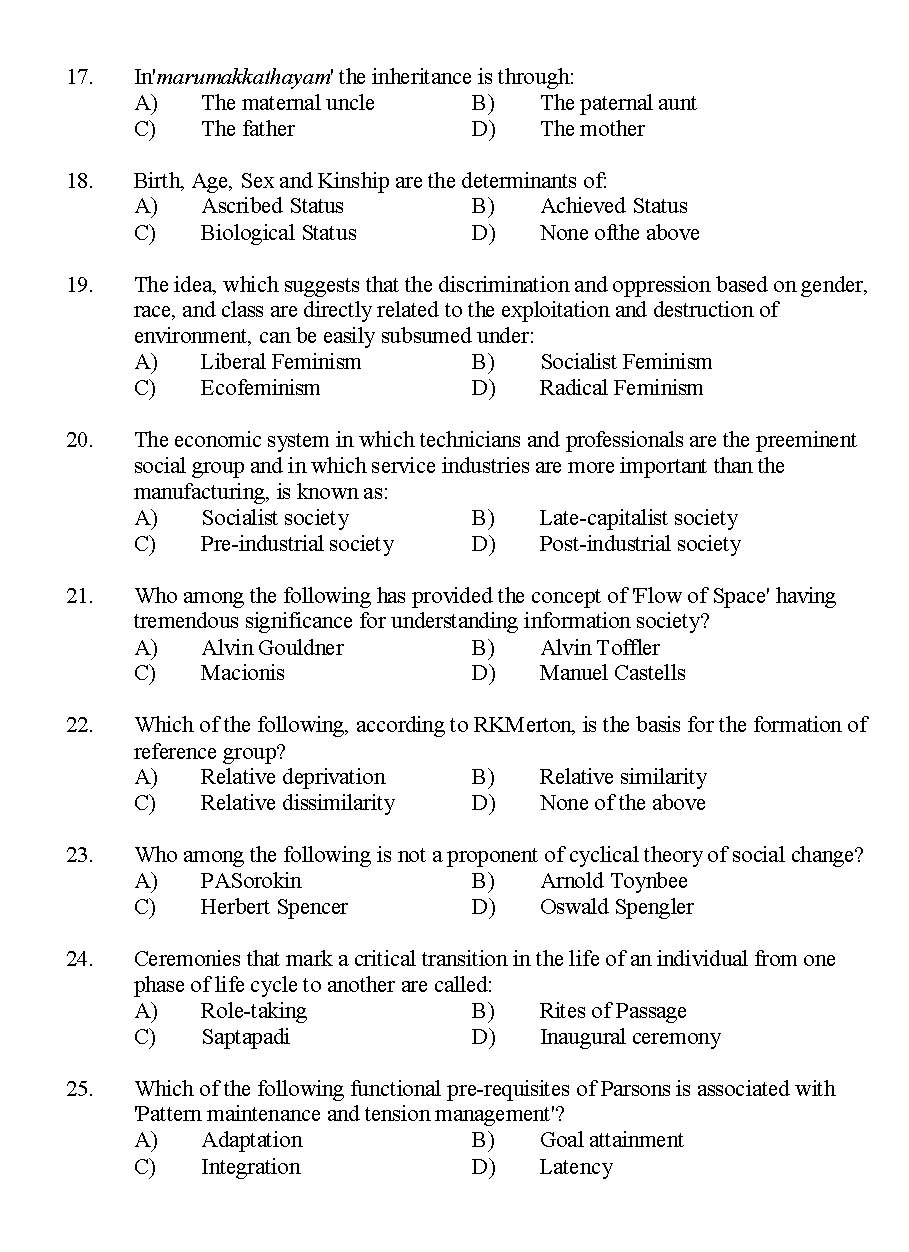 Kerala SET Sociology Exam 2014 Question Code 14230 3