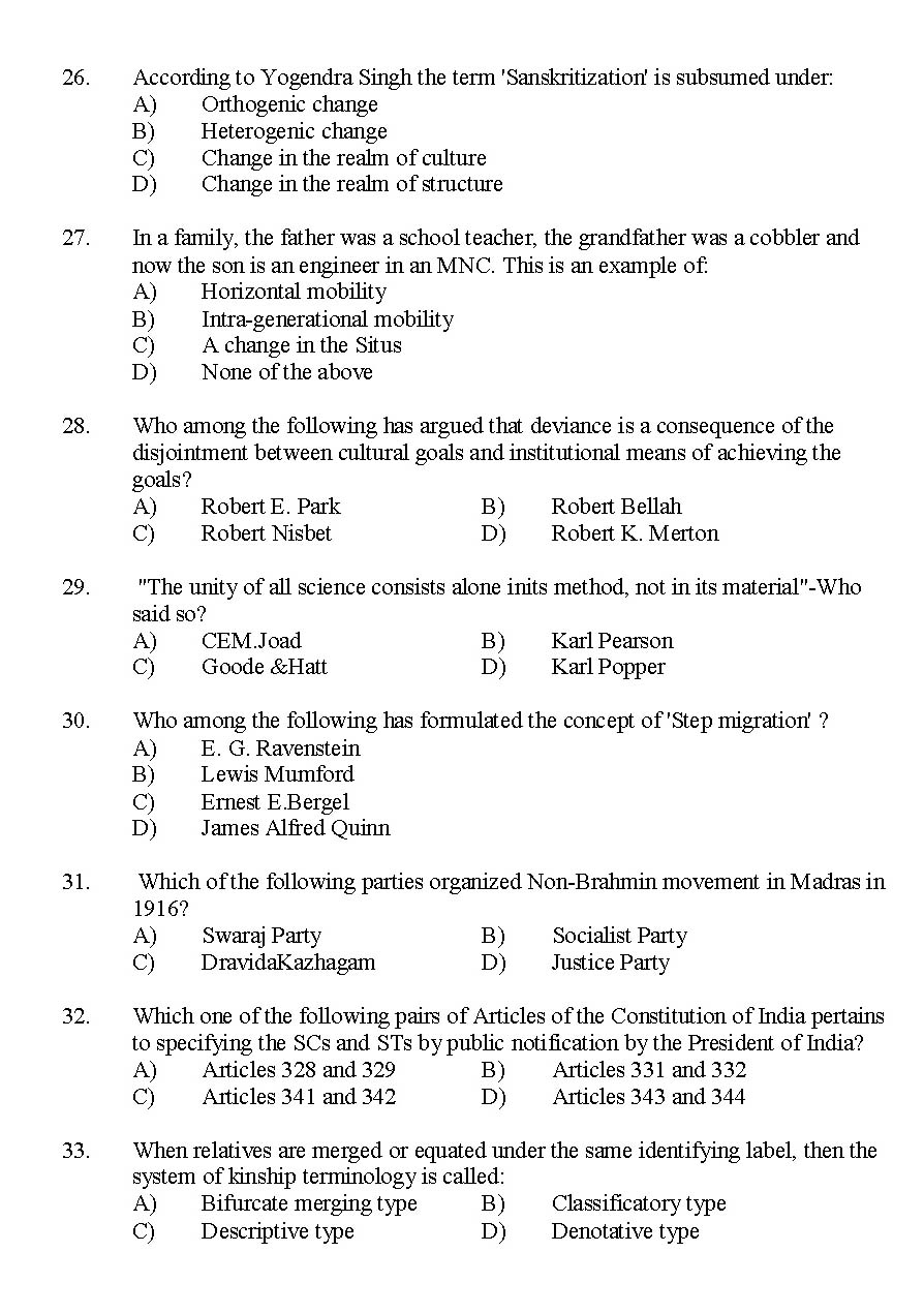 Kerala SET Sociology Exam 2014 Question Code 14230 4
