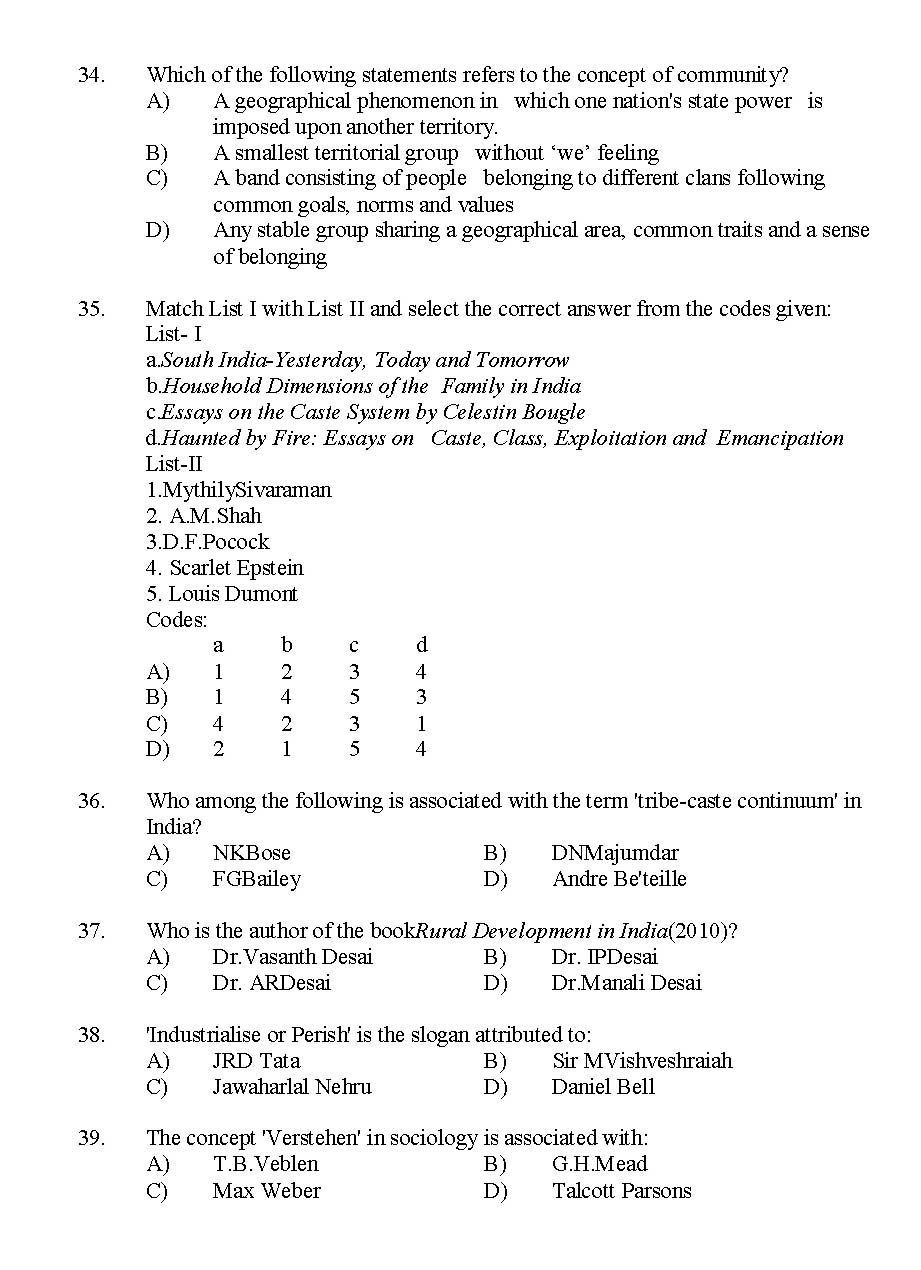 Kerala SET Sociology Exam 2014 Question Code 14230 5
