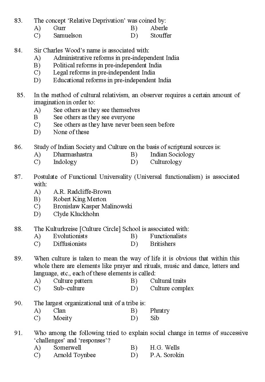 Kerala SET Sociology Exam 2015 Question Code 15630 11
