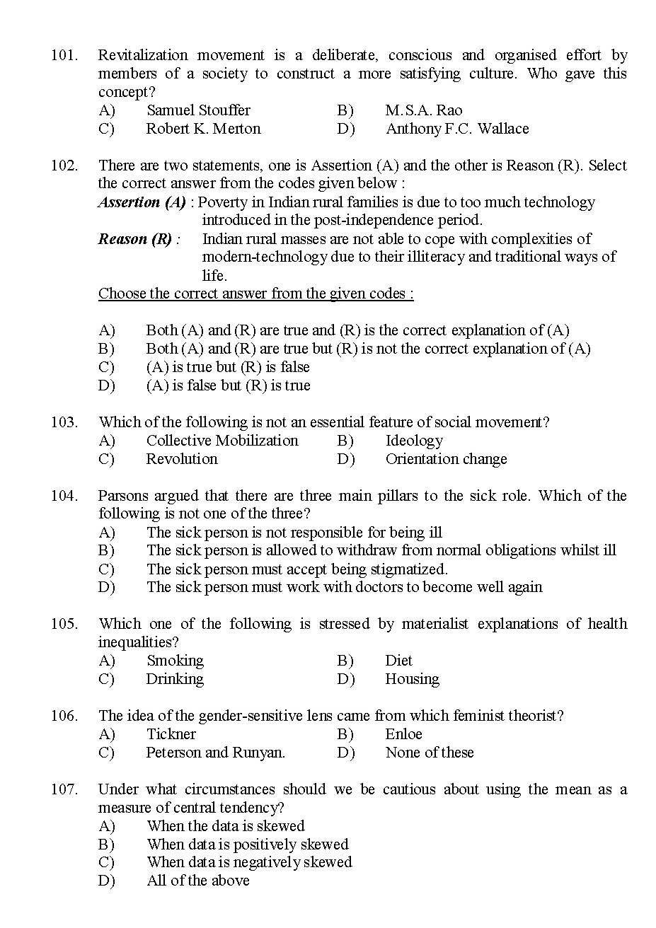 Kerala SET Sociology Exam 2015 Question Code 15630 13
