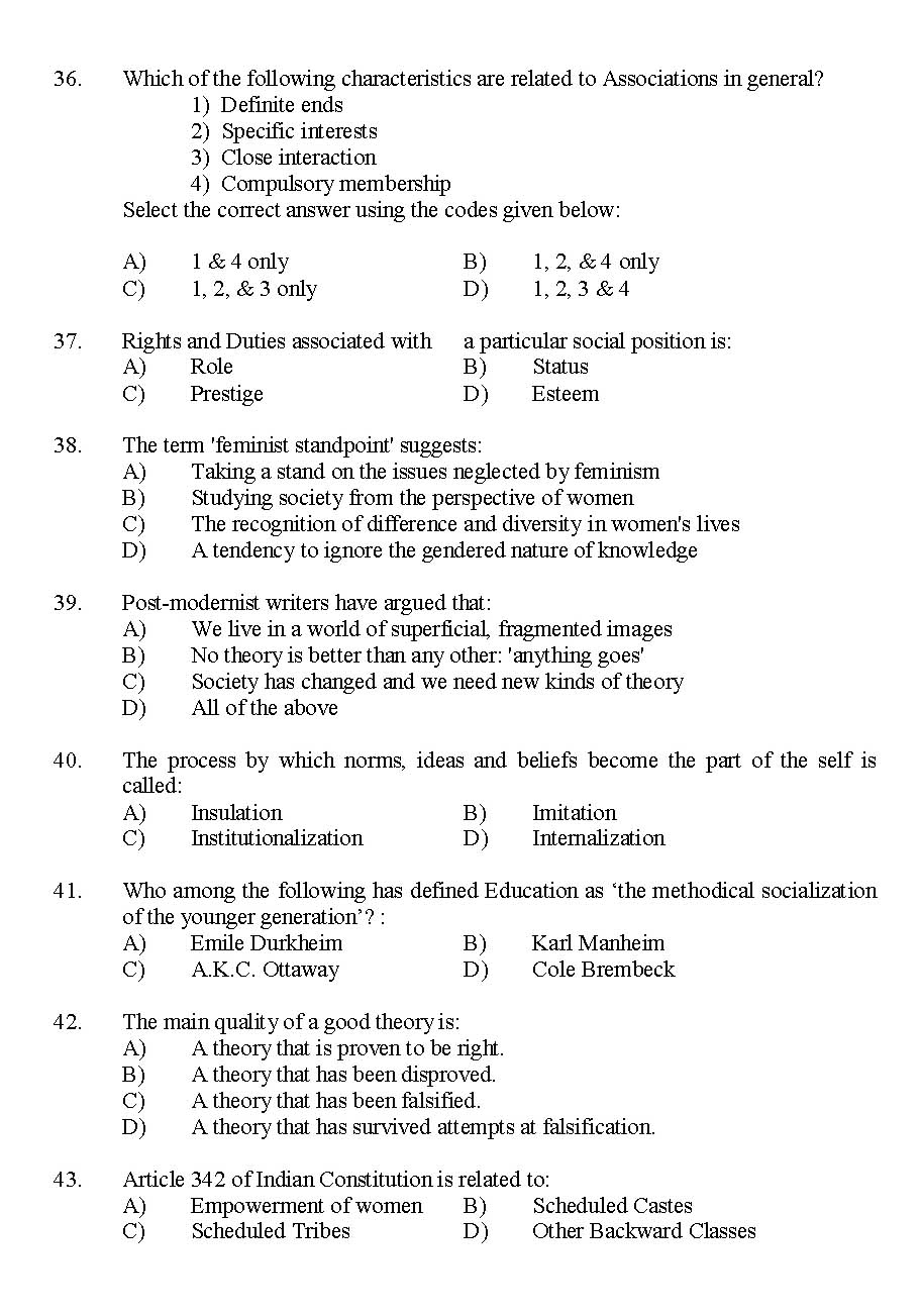 Kerala SET Sociology Exam 2015 Question Code 15630 5
