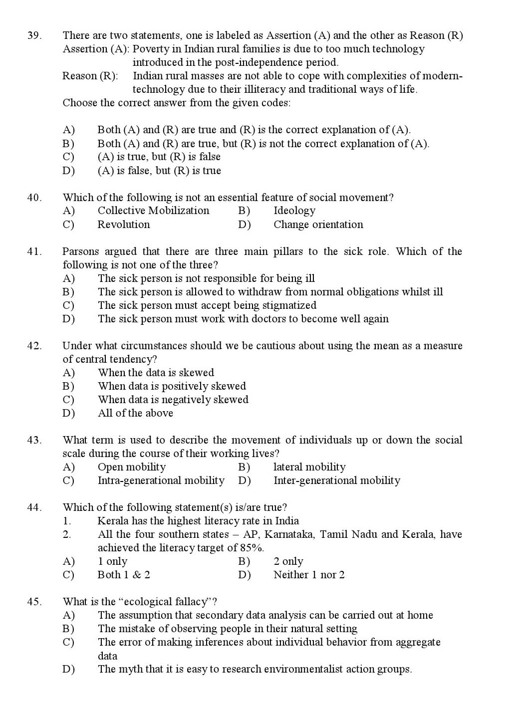 Kerala SET Sociology Exam 2016 Question Code 16130 A 6