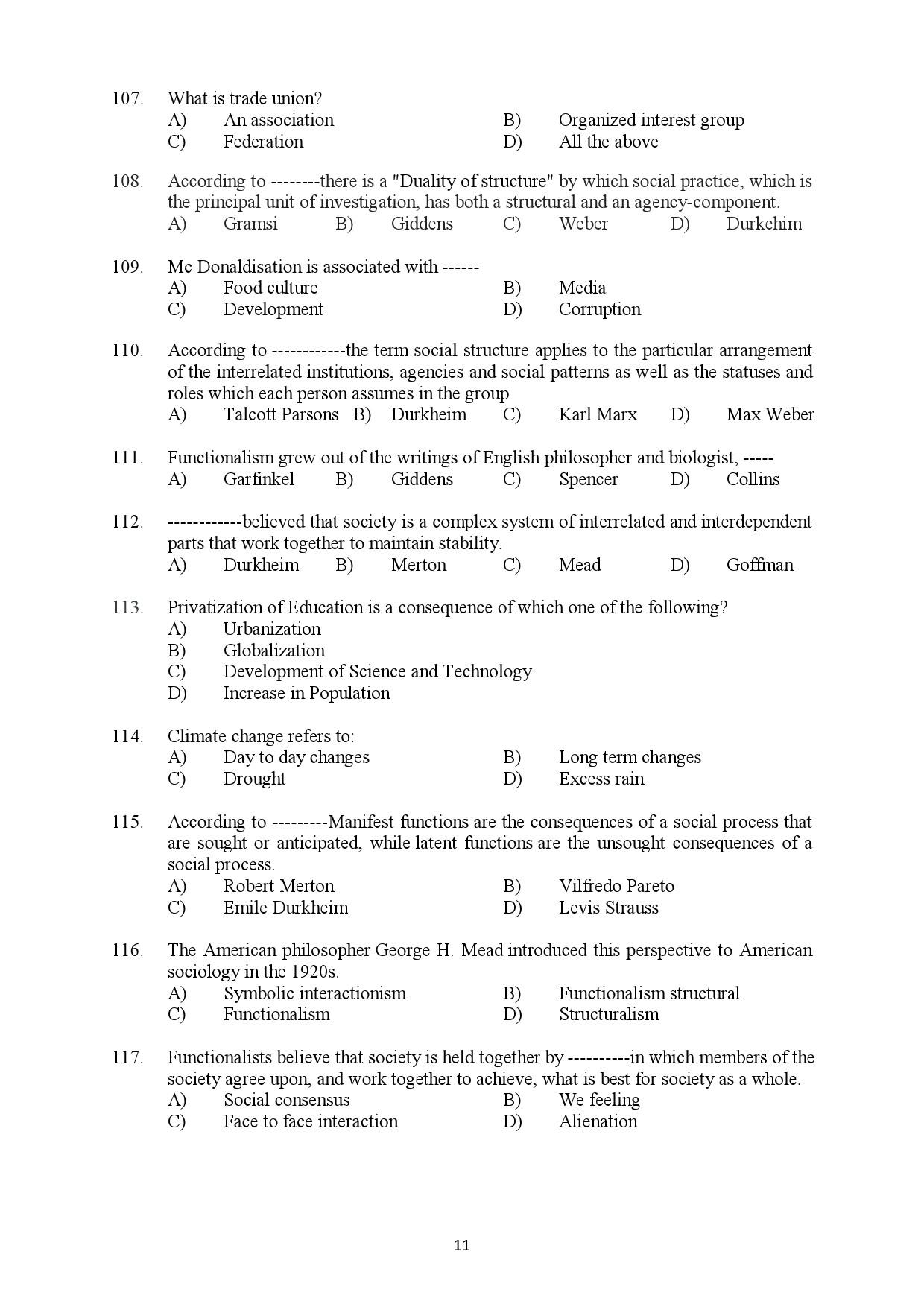 Kerala SET Sociology Exam Question Paper February 2019 11