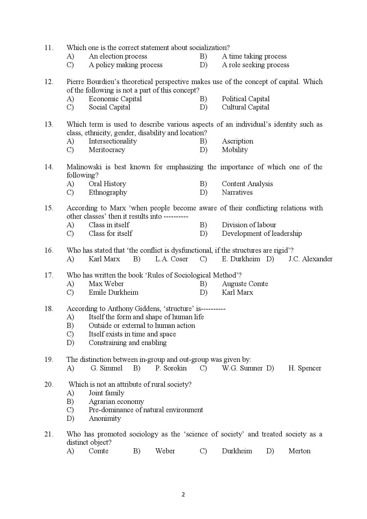Kerala SET Sociology Exam Question Paper February 2019 2