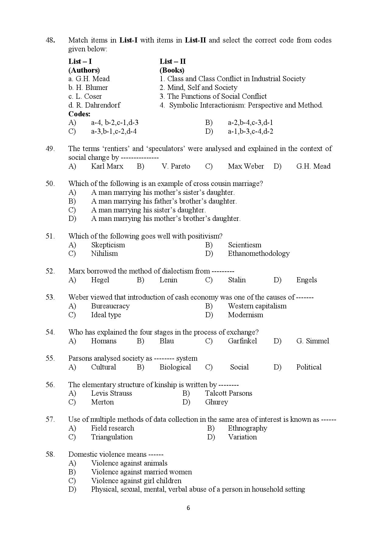 Kerala SET Sociology Exam Question Paper February 2019 6
