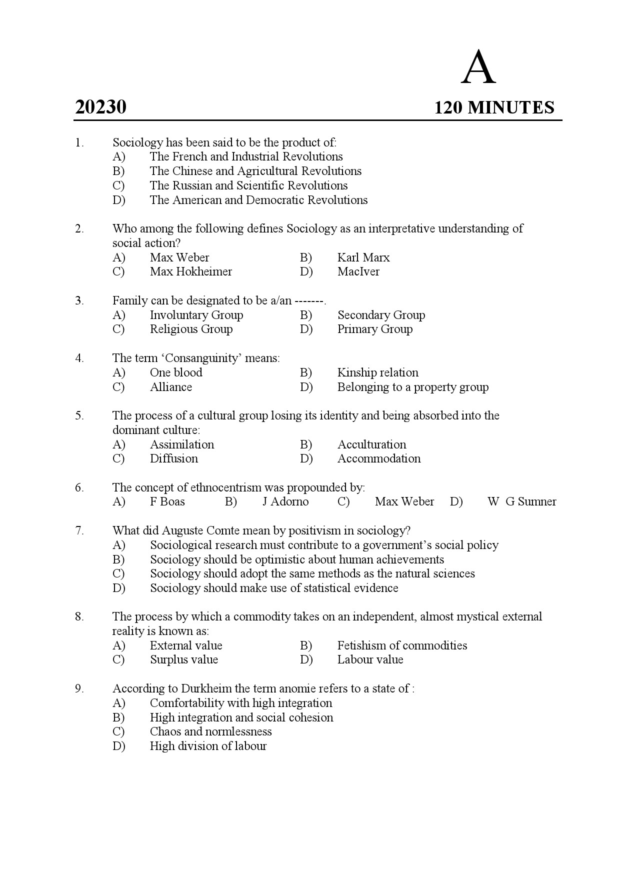 Kerala SET Sociology Exam Question Paper February 2020 1