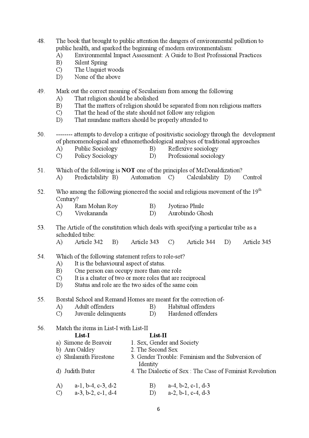 Kerala SET Sociology Exam Question Paper February 2020 6