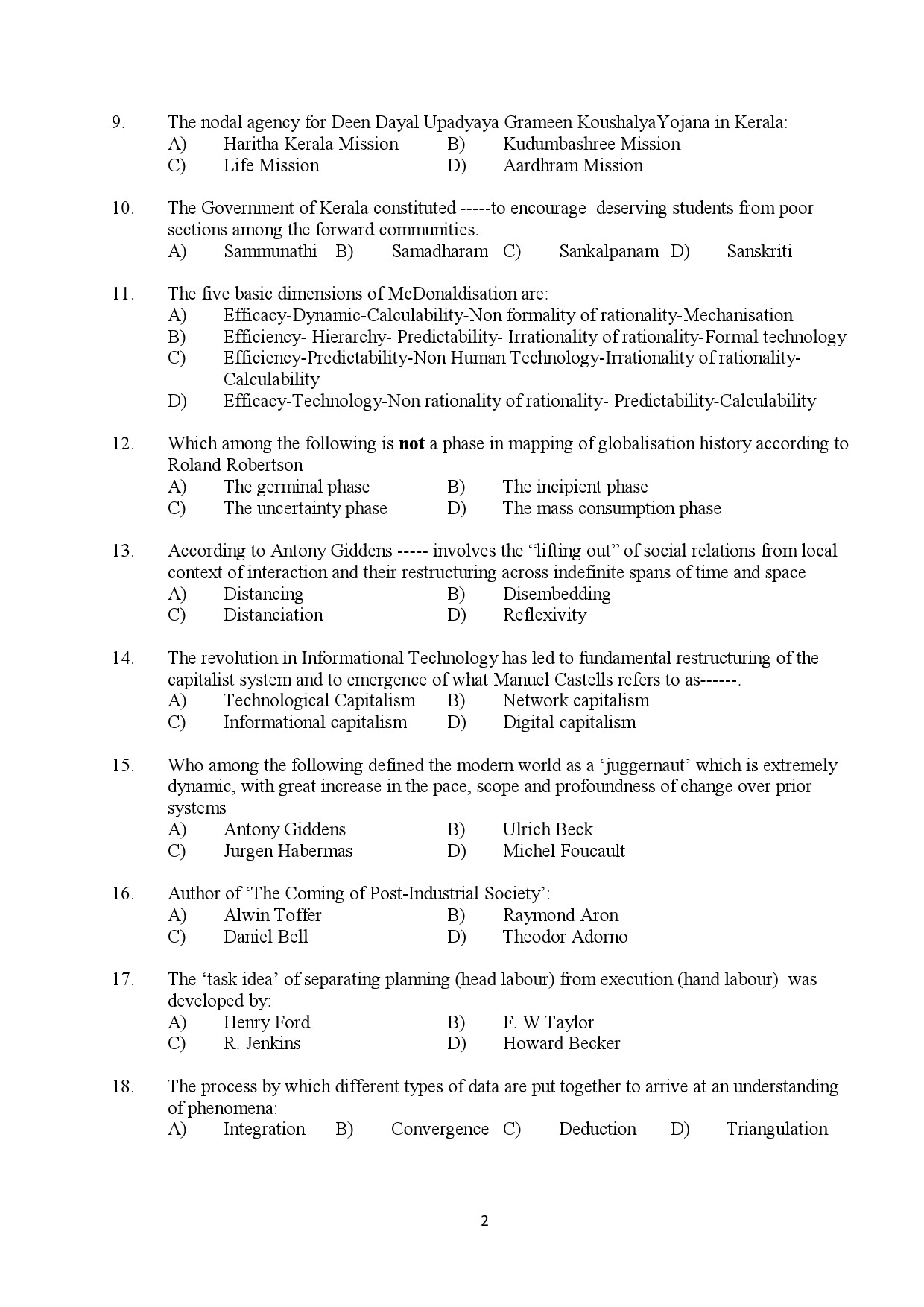 Kerala SET Sociology Exam Question Paper January 2022 2