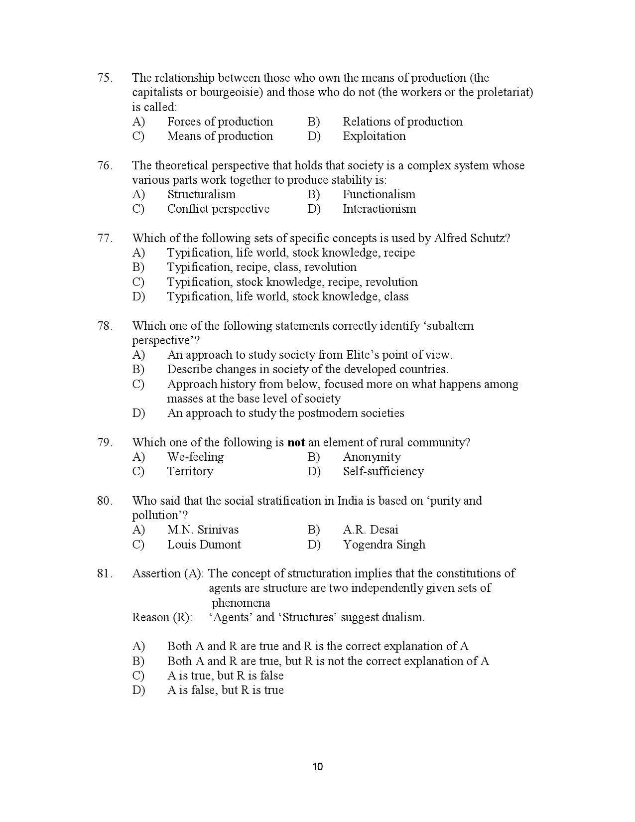 Kerala SET Sociology Exam Question Paper January 2023 10