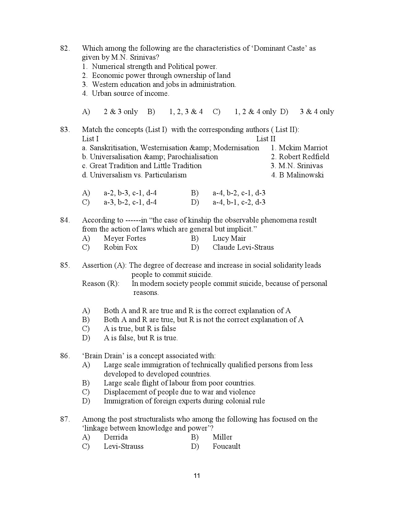 Kerala SET Sociology Exam Question Paper January 2023 11