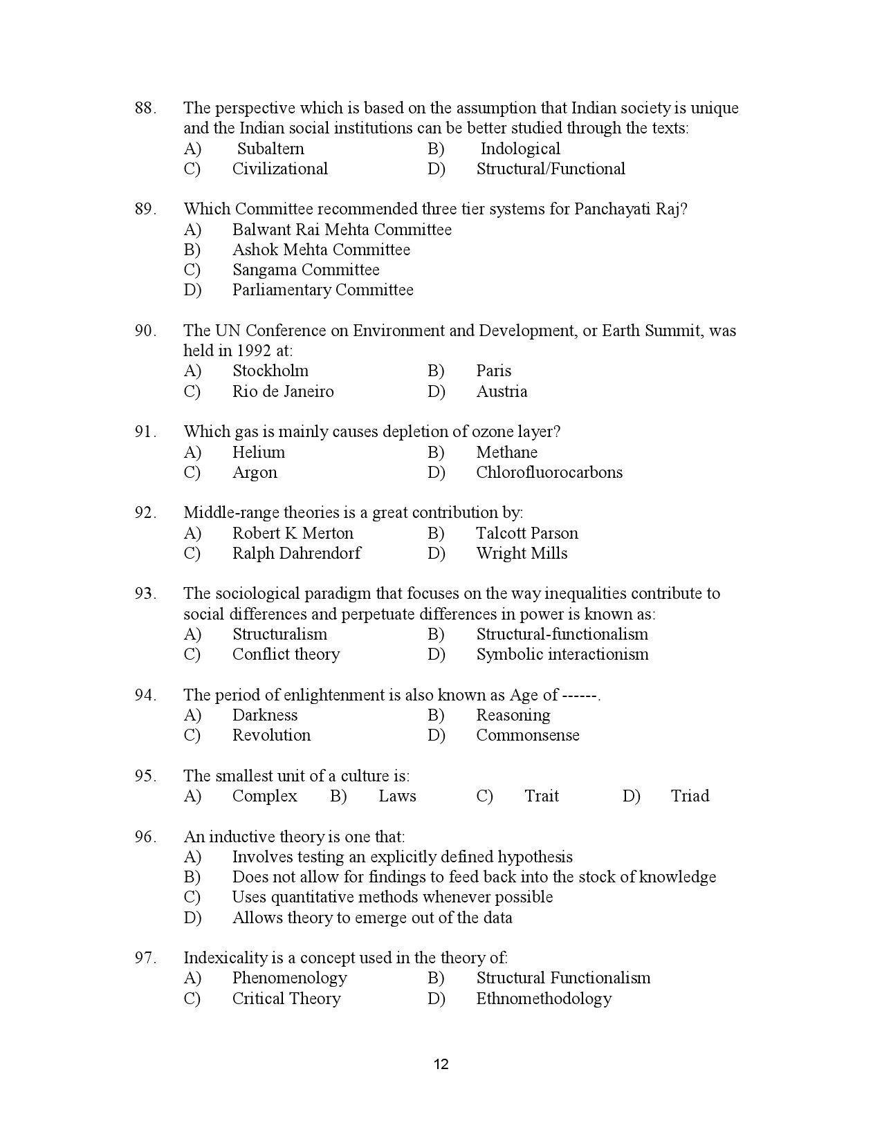 Kerala SET Sociology Exam Question Paper January 2023 12