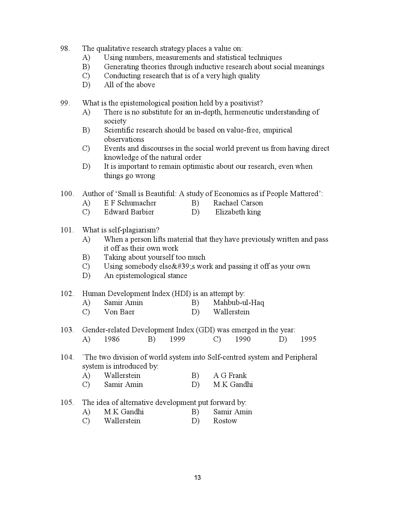 Kerala SET Sociology Exam Question Paper January 2023 13