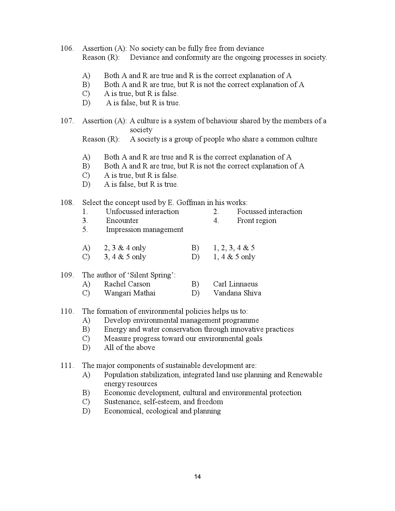 Kerala SET Sociology Exam Question Paper January 2023 14