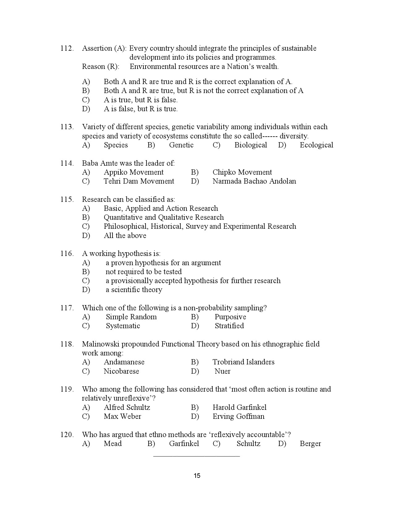 Kerala SET Sociology Exam Question Paper January 2023 15