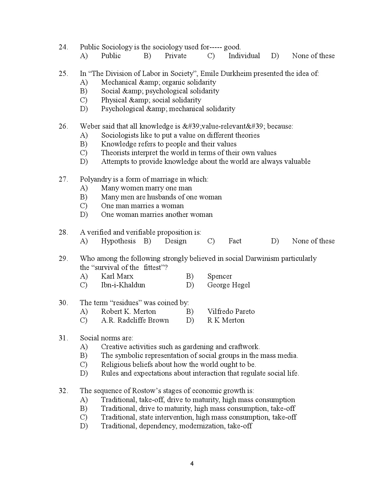 Kerala SET Sociology Exam Question Paper January 2023 4