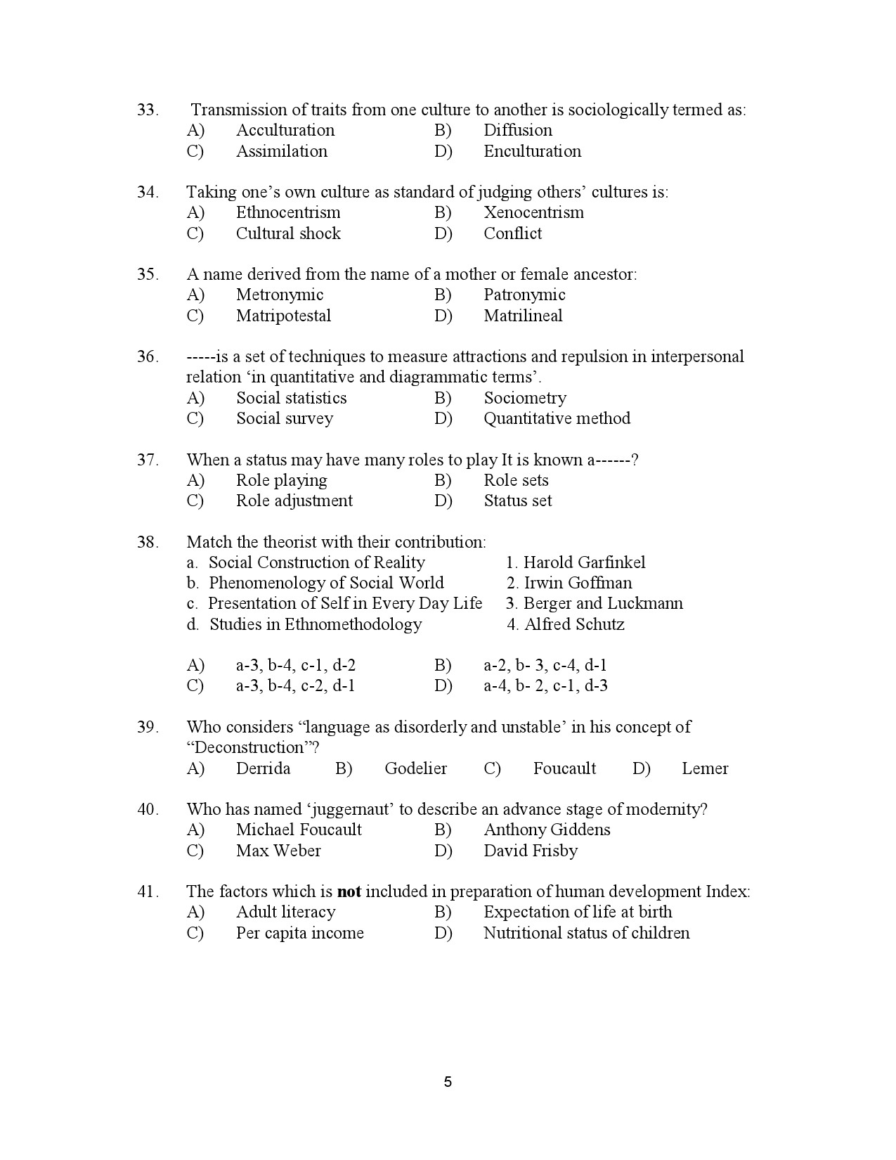 Kerala SET Sociology Exam Question Paper January 2023 5