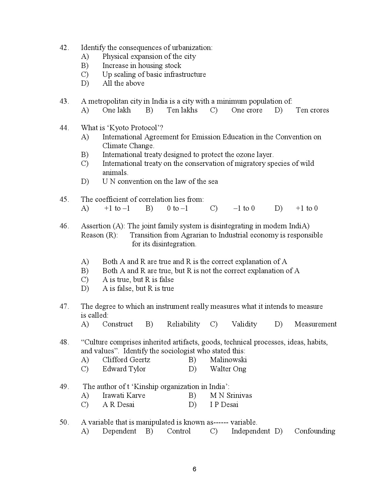 Kerala SET Sociology Exam Question Paper January 2023 6