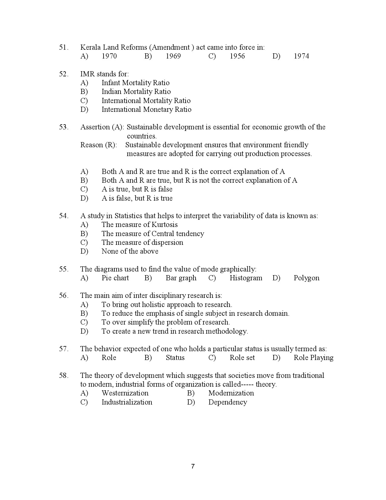 Kerala SET Sociology Exam Question Paper January 2023 7