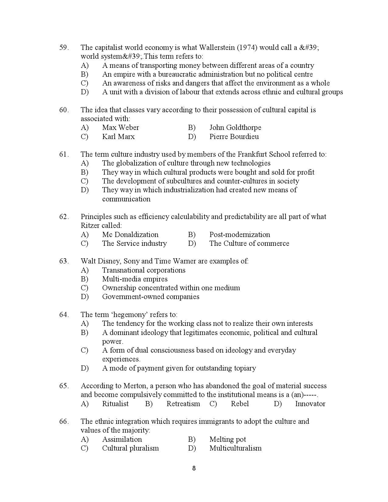 Kerala SET Sociology Exam Question Paper January 2023 8