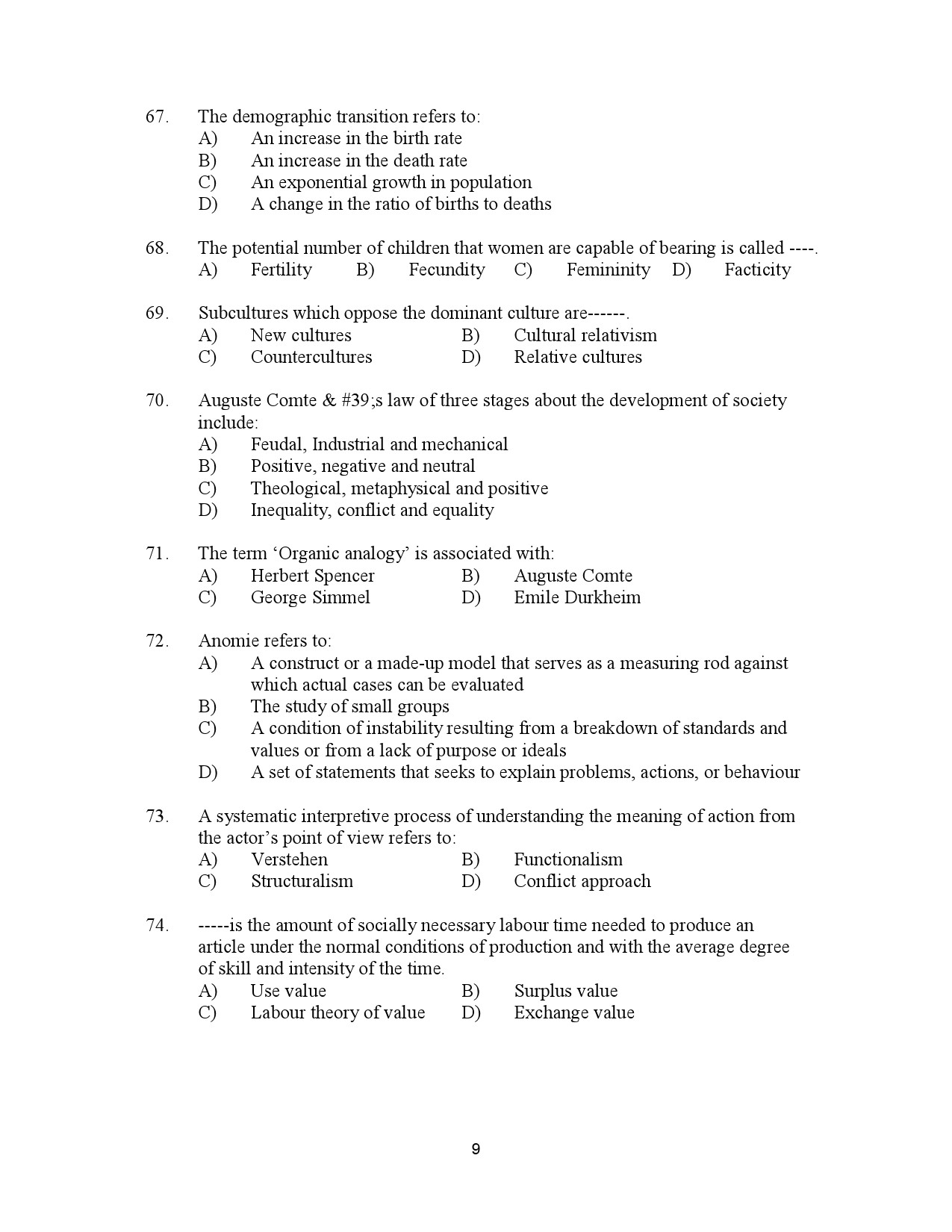 Kerala SET Sociology Exam Question Paper January 2023 9