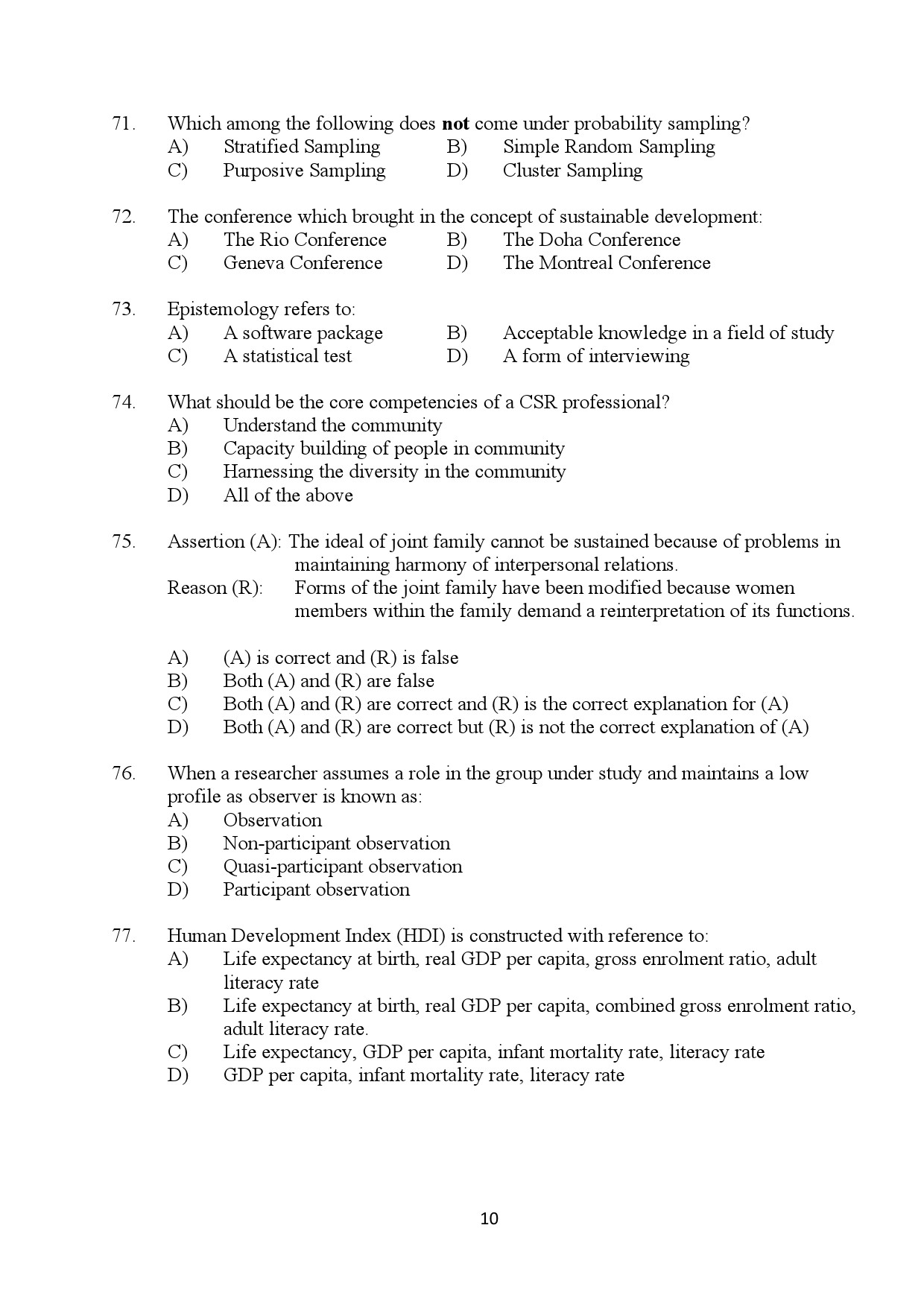 Kerala SET Sociology Exam Question Paper January 2024 10