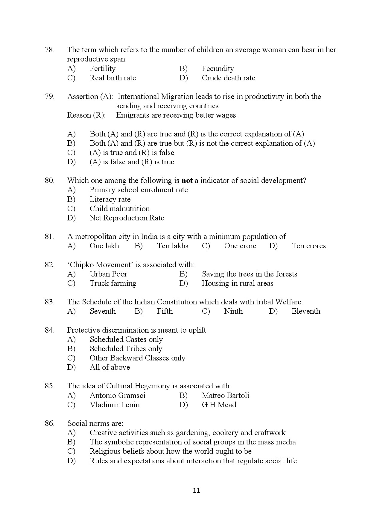 Kerala SET Sociology Exam Question Paper January 2024 11