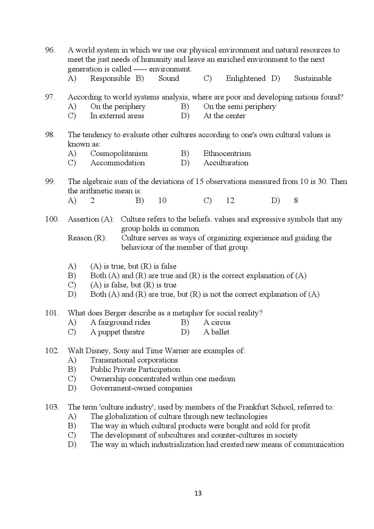 Kerala SET Sociology Exam Question Paper January 2024 13