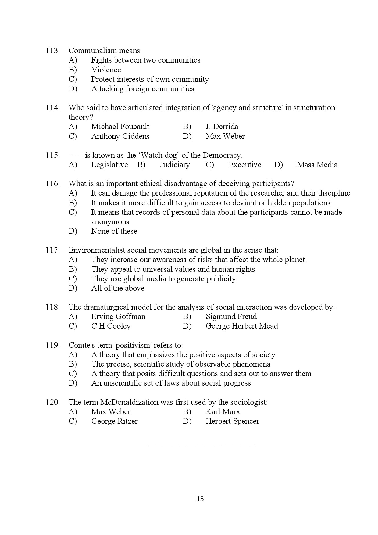 Kerala SET Sociology Exam Question Paper January 2024 15