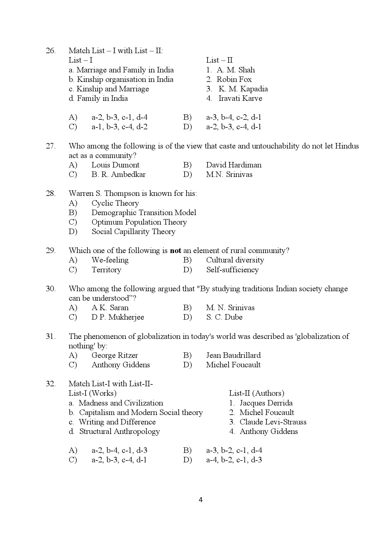 Kerala SET Sociology Exam Question Paper January 2024 4