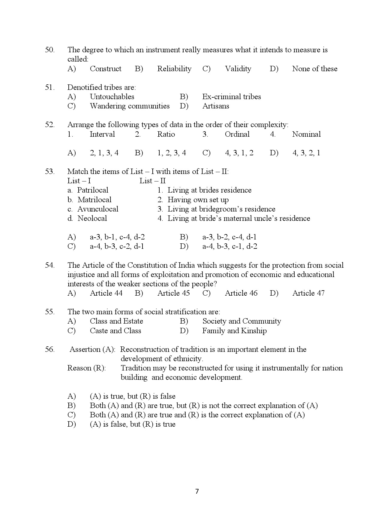 Kerala SET Sociology Exam Question Paper January 2024 7