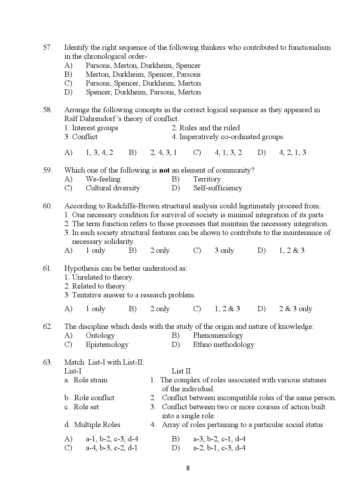 Kerala SET Sociology Exam Question Paper January 2024 8