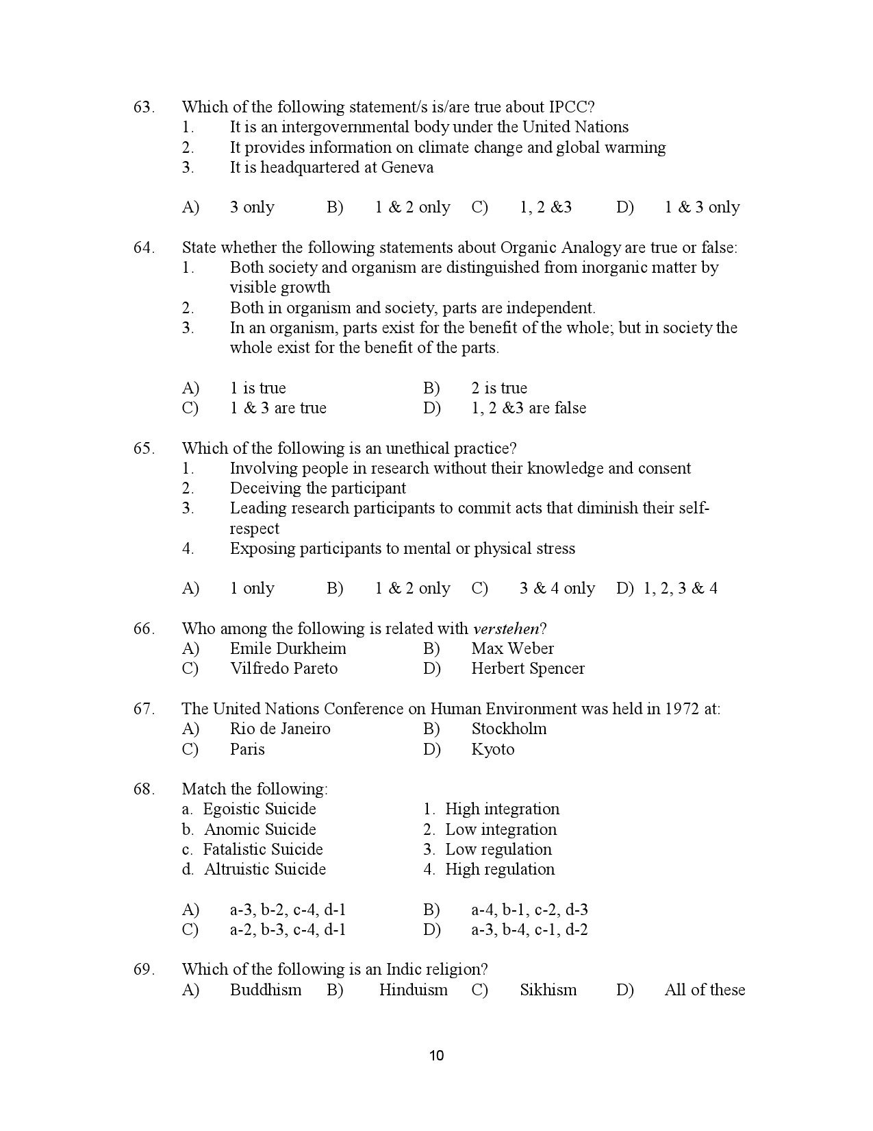 Kerala SET Sociology Exam Question Paper July 2023 10