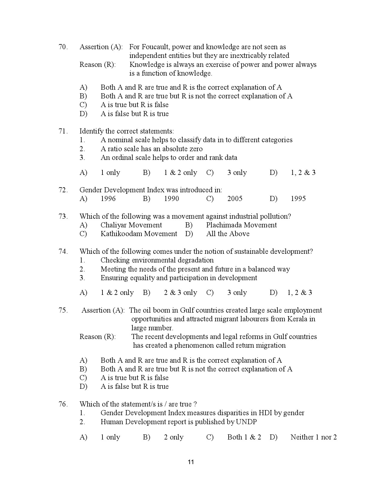 Kerala SET Sociology Exam Question Paper July 2023 11