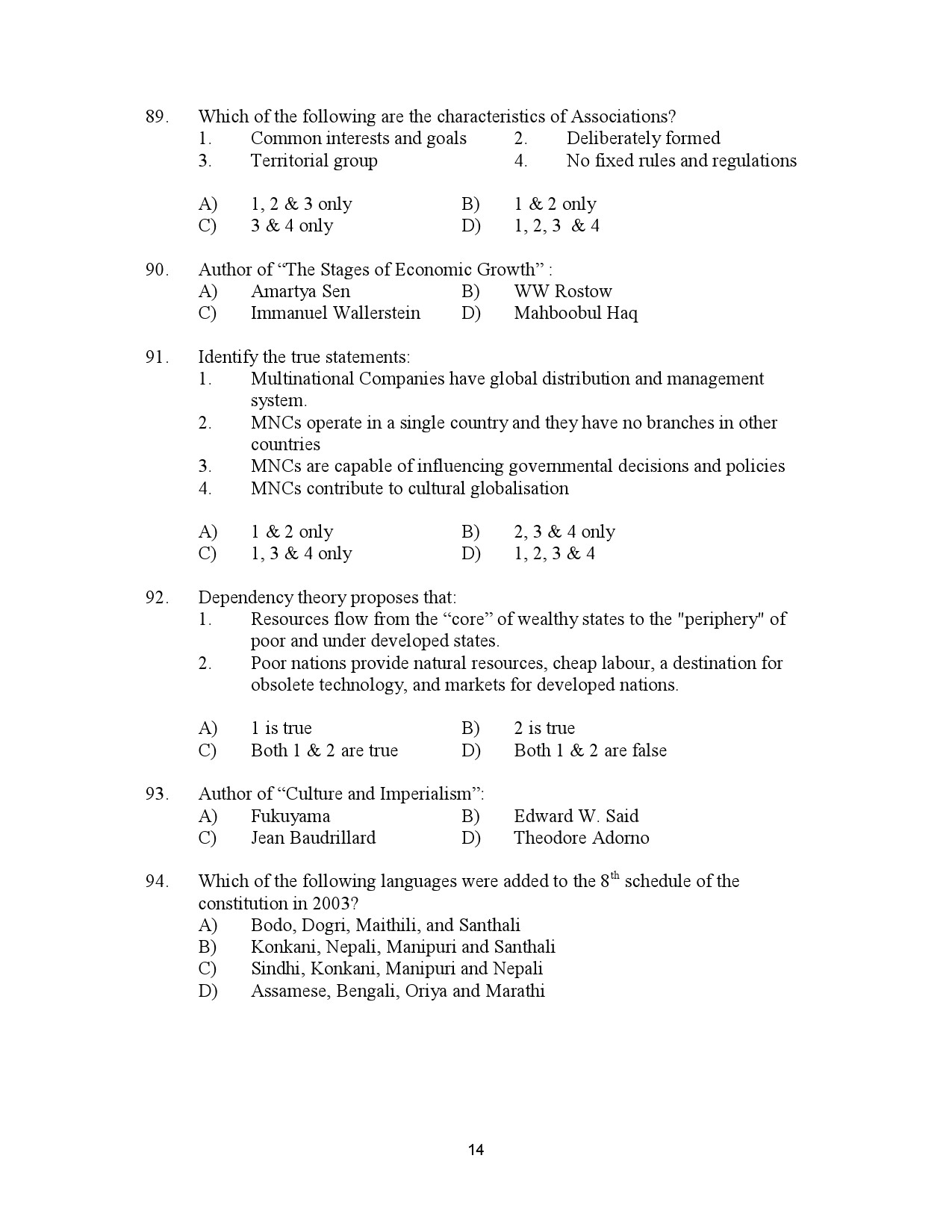 Kerala SET Sociology Exam Question Paper July 2023 14