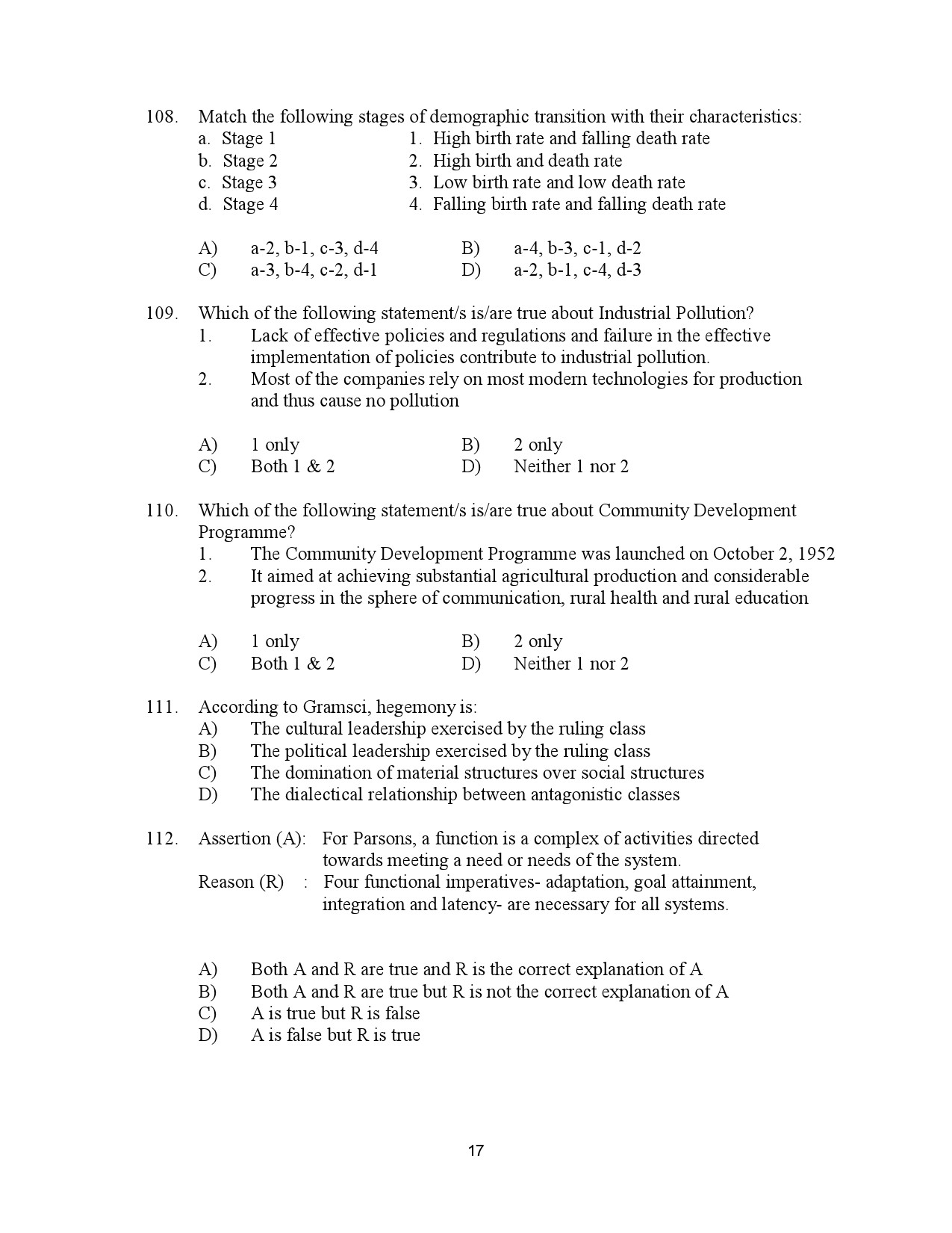 Kerala SET Sociology Exam Question Paper July 2023 17