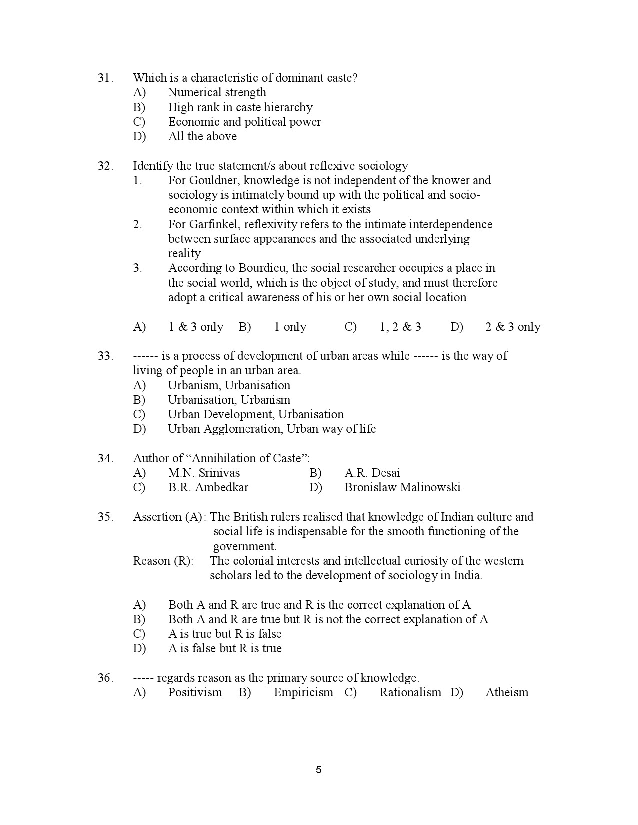 Kerala SET Sociology Exam Question Paper July 2023 5