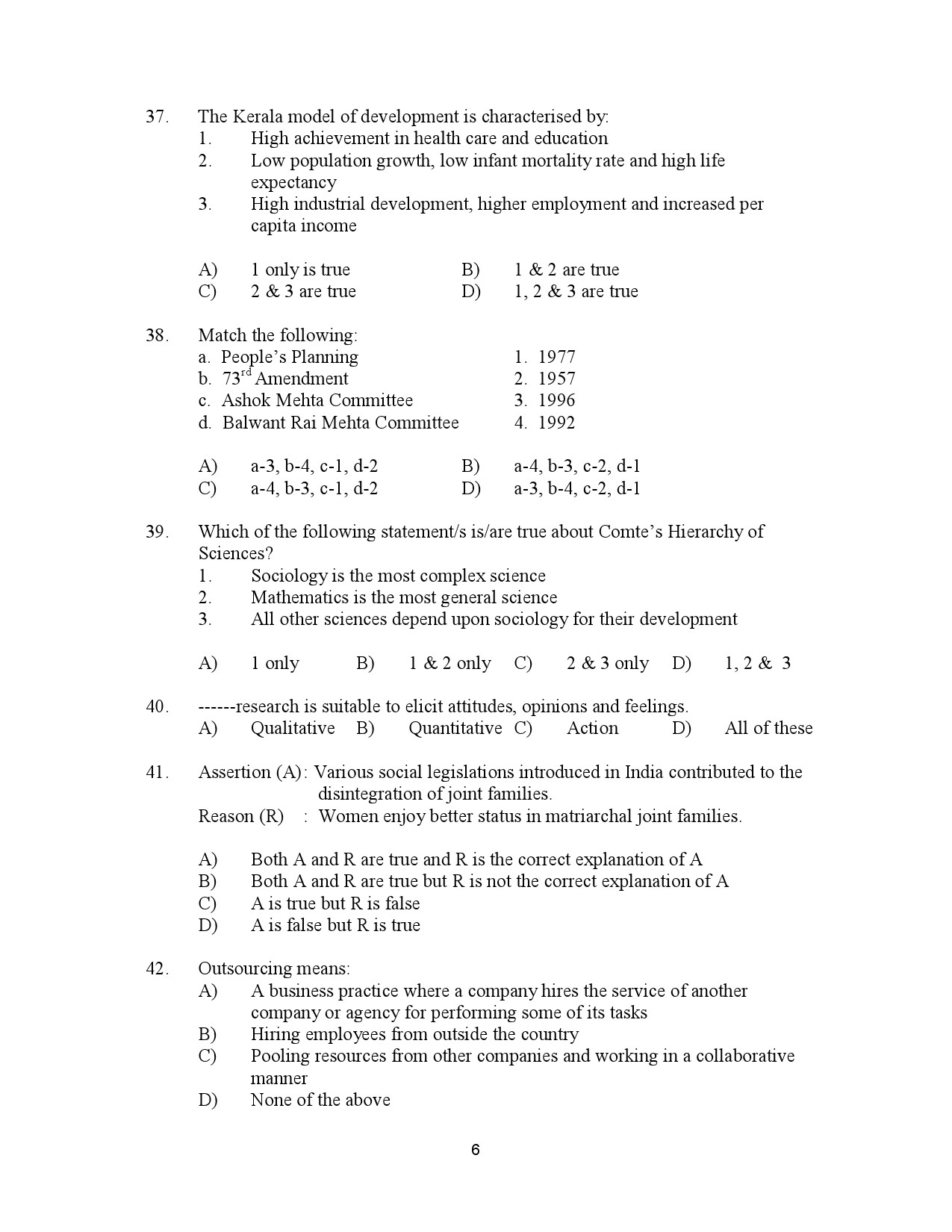 Kerala SET Sociology Exam Question Paper July 2023 6