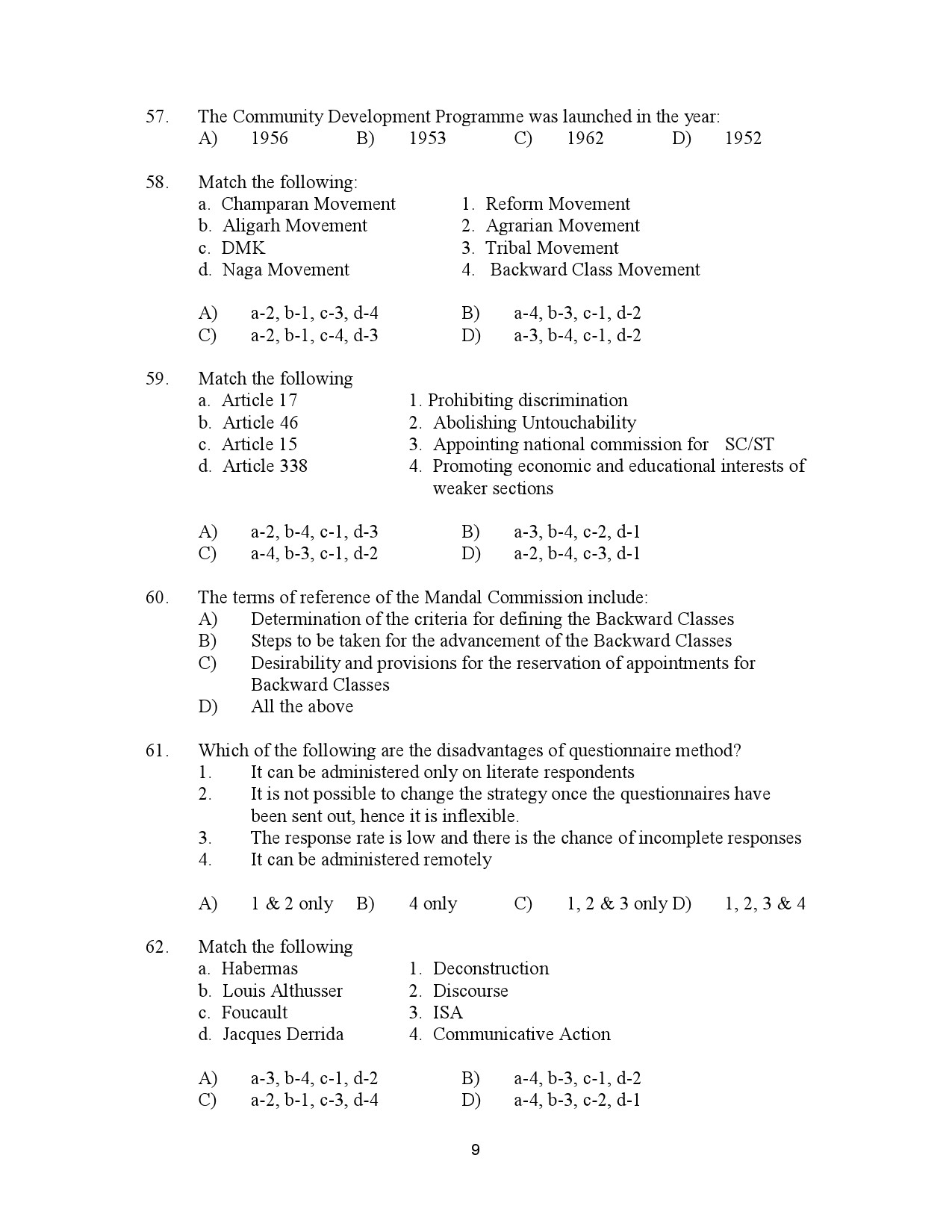 Kerala SET Sociology Exam Question Paper July 2023 9