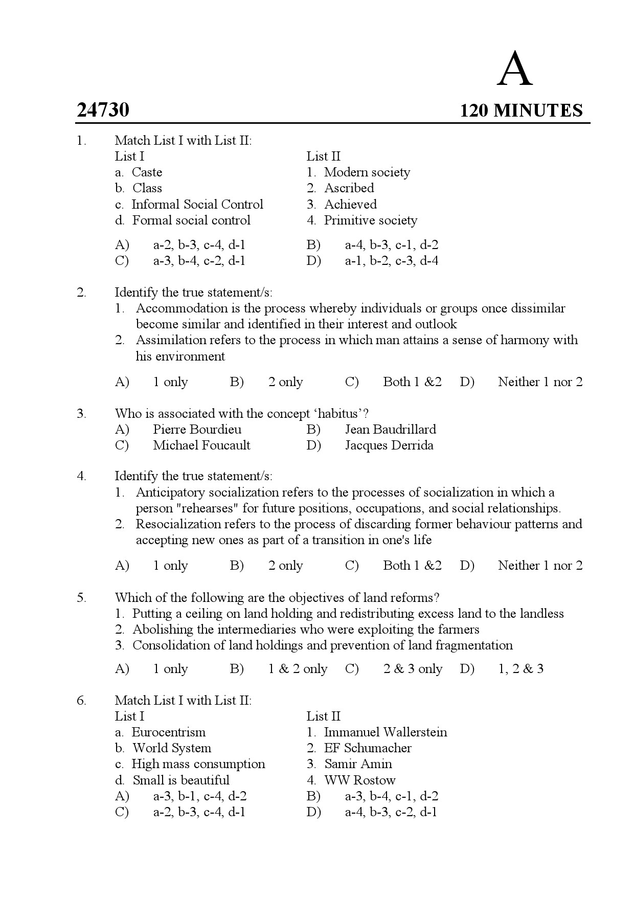 Kerala SET Sociology Exam Question Paper July 2024 1