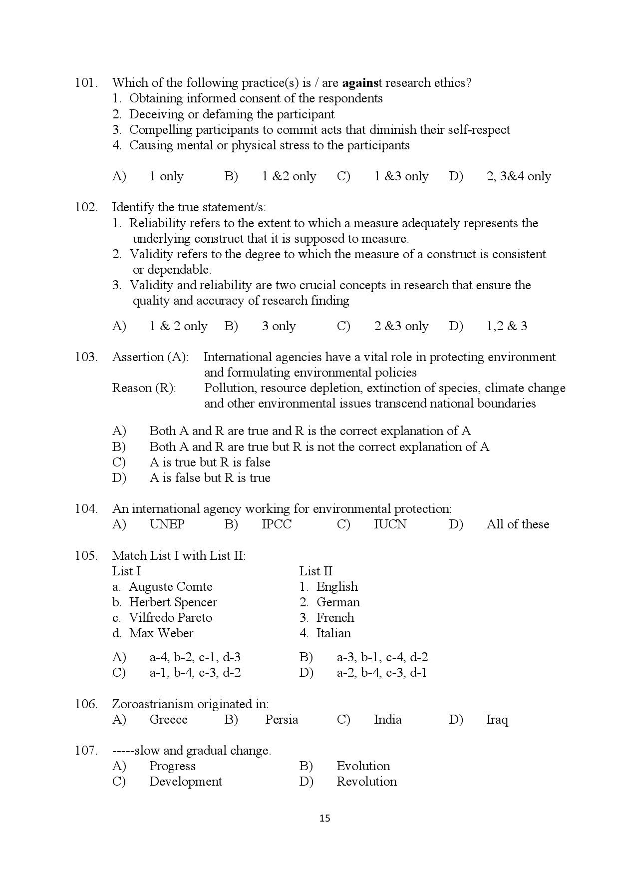 Kerala SET Sociology Exam Question Paper July 2024 15