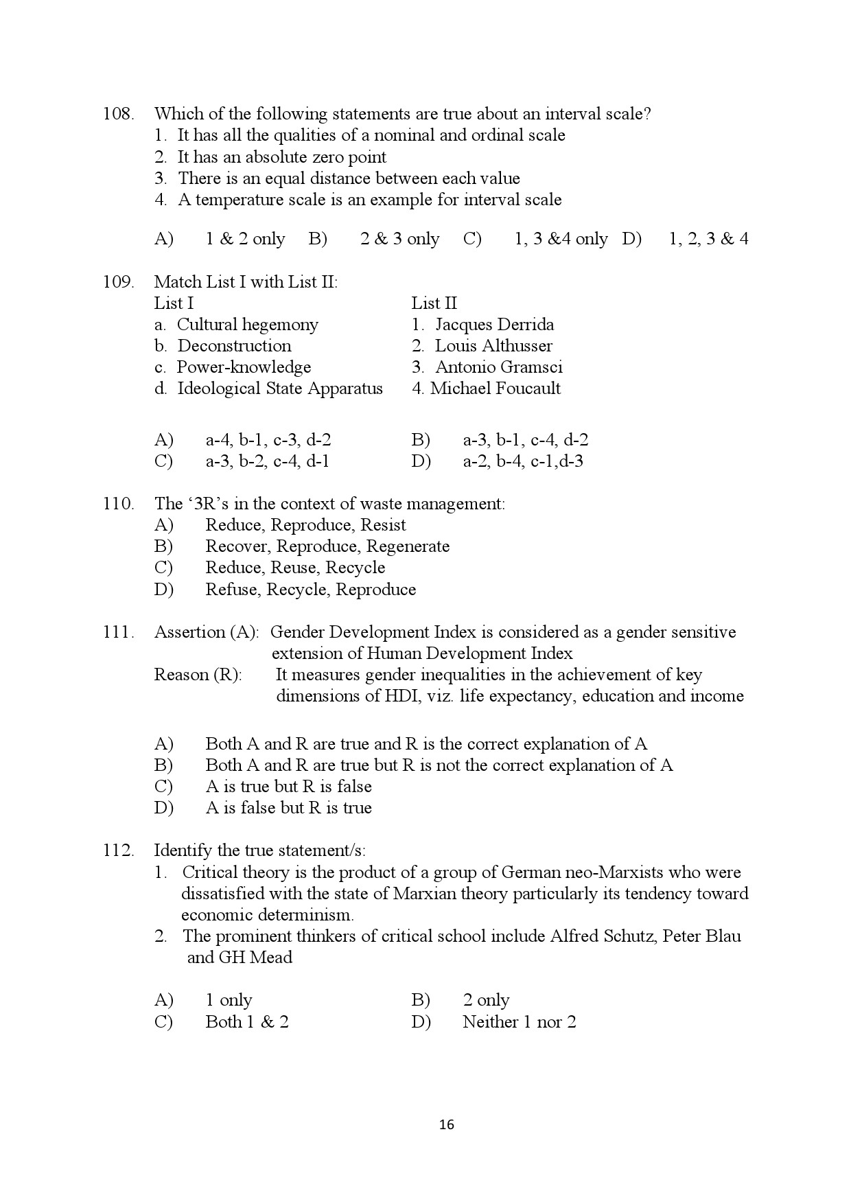 Kerala SET Sociology Exam Question Paper July 2024 16